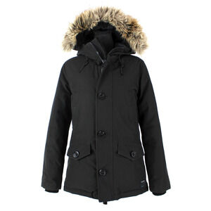 Golden By TNA Innsbruck Parka Black Goose Down Insulated Faux Fur Trim Hooded S